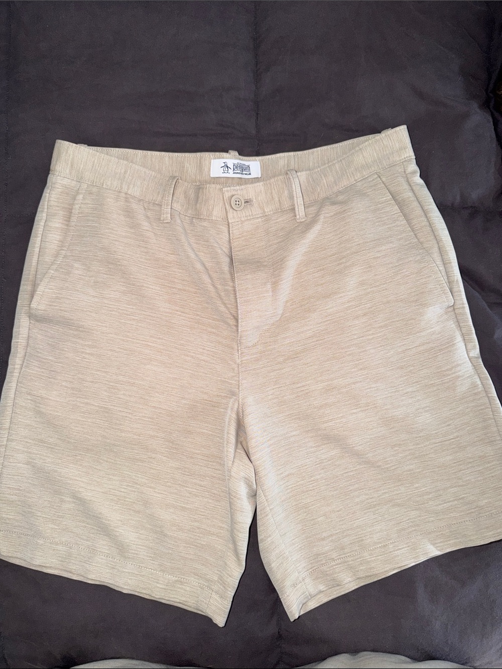 Men's Original Penguin Beige Knit Casual Shorts - Neutral Summer Style